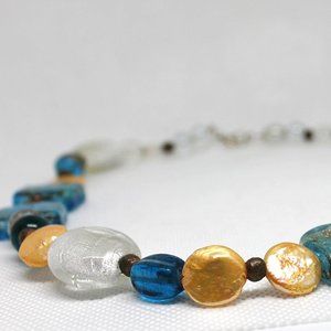Blue & Gold Glass Bead Necklace